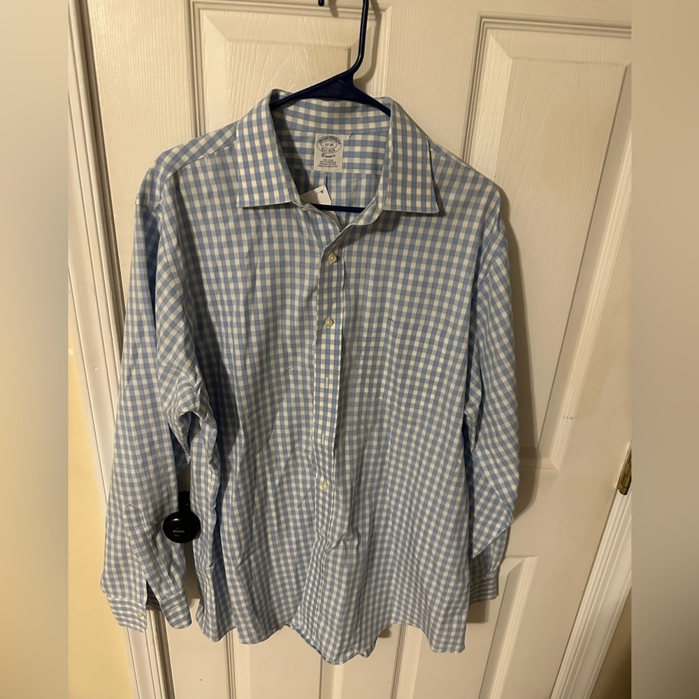 Brooks brother blue and white plaid button down